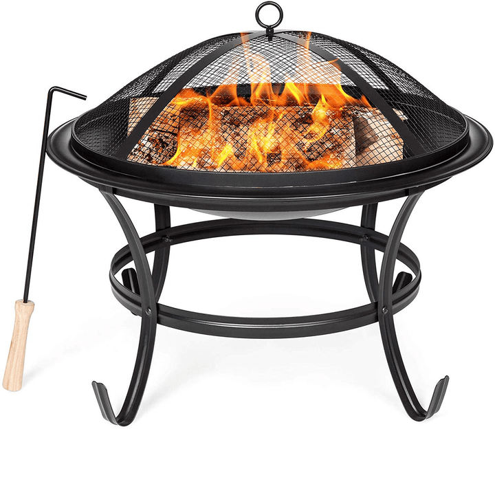 Ipree® Best Choice Products 22In Steel Outdoor BBQ Grill Fire Pit Bowl W/Screen Cover Log Grate Poker for Camping Bonfire - MRSLM