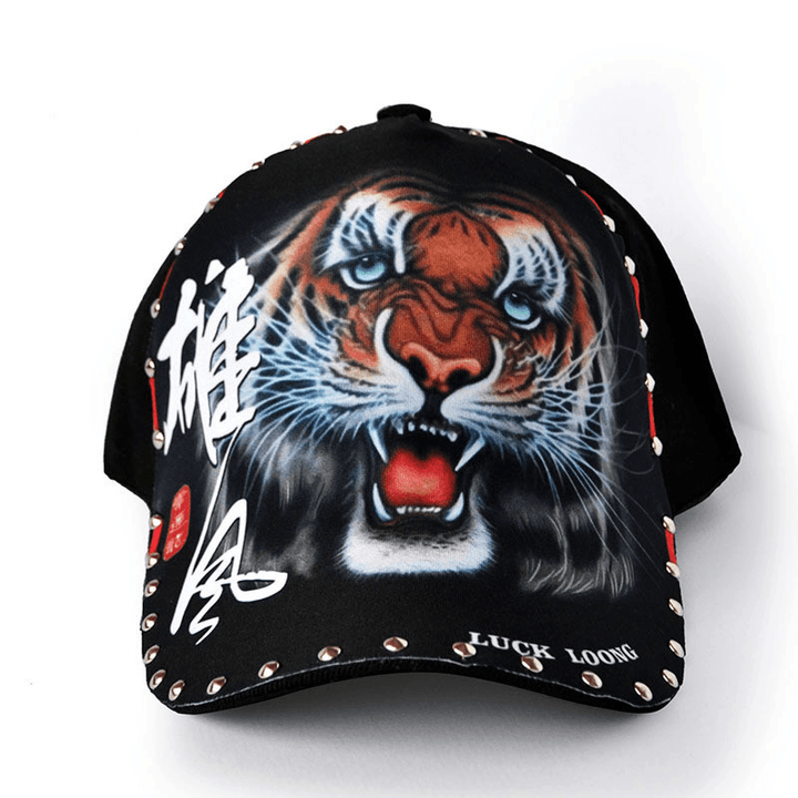 Hat Men'S Black Rivet Baseball Cap Green Tiger Head Cap - MRSLM