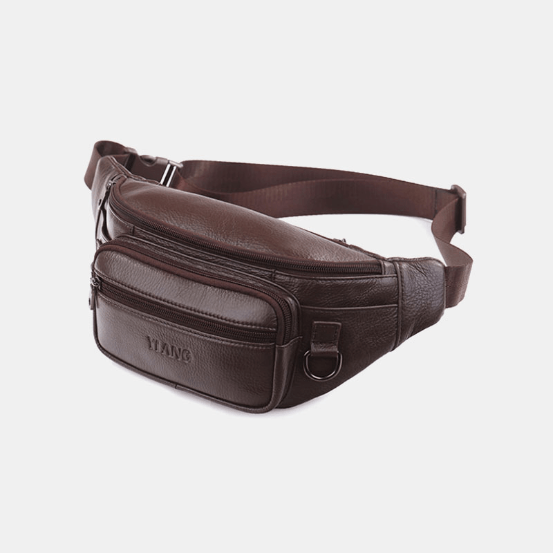 Men Genuine Leather Solid Color Multi-Carry Crossbody Bag Chest Bag Belt Bag Waist Bag - MRSLM