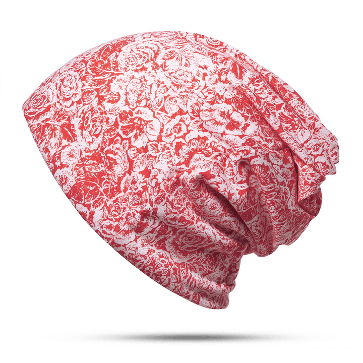 Unisex Pure Cotton Rose Blossom Print Turban Beanie Cap - MRSLM