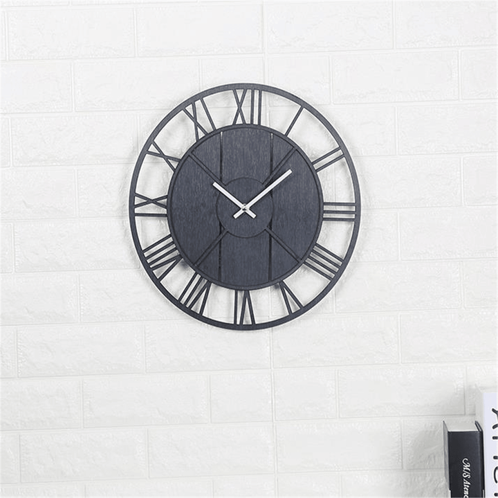 Modern Wall Clock round Silent Movement Skeleton Roman Numeral Home Minimalist Room Clock - MRSLM