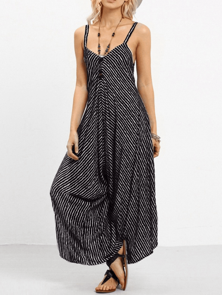 Sexy V-Neck Striped Jumpsuit - MRSLM