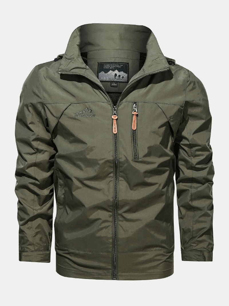 Mens Windproof Multi Pocket Windproof Waterproof Zipper Hooded Jacket - MRSLM