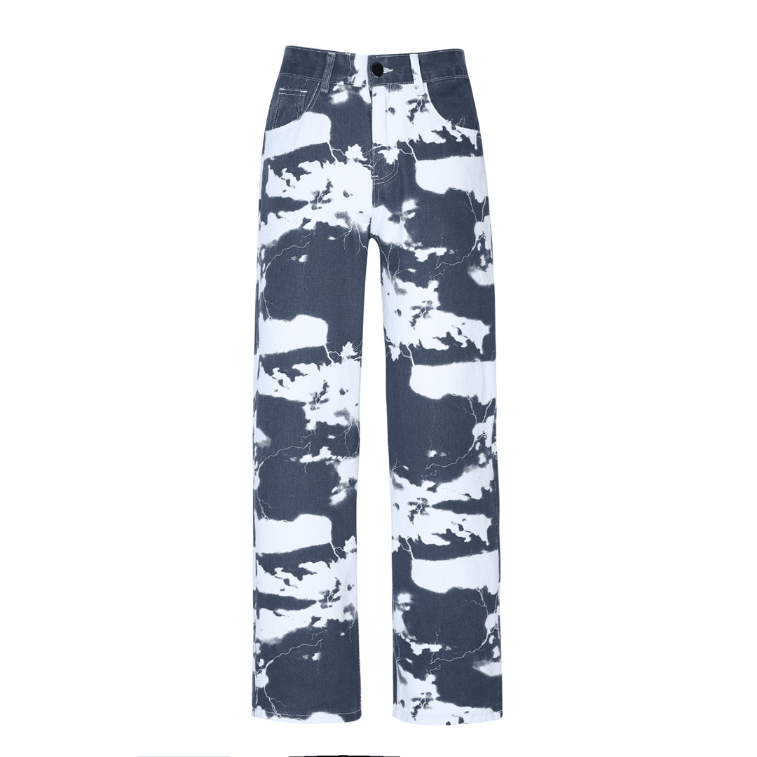 European and American Trend High Street Washed Tie-Dye Printed Denim Trousers for Men - MRSLM