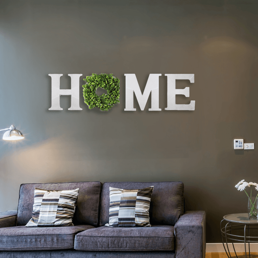 Wooden Home Letters Wall Hanging Home Sign with Artificial Eucalyptus Decoration for Living Room House - MRSLM