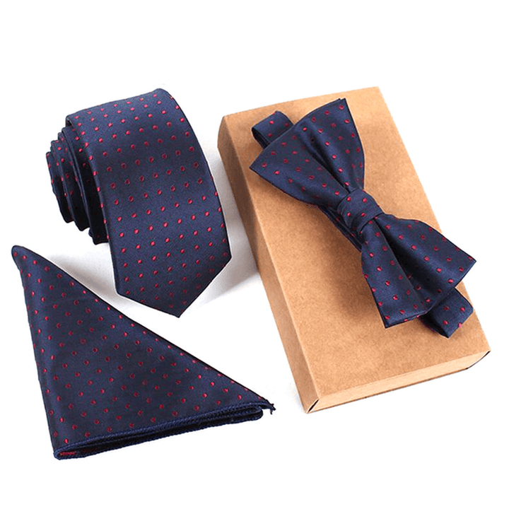 Mens Fashion Business Tie Sets Neck Tie Bow Tie Pocket Square Towel 3 Pieces Party Tie - MRSLM