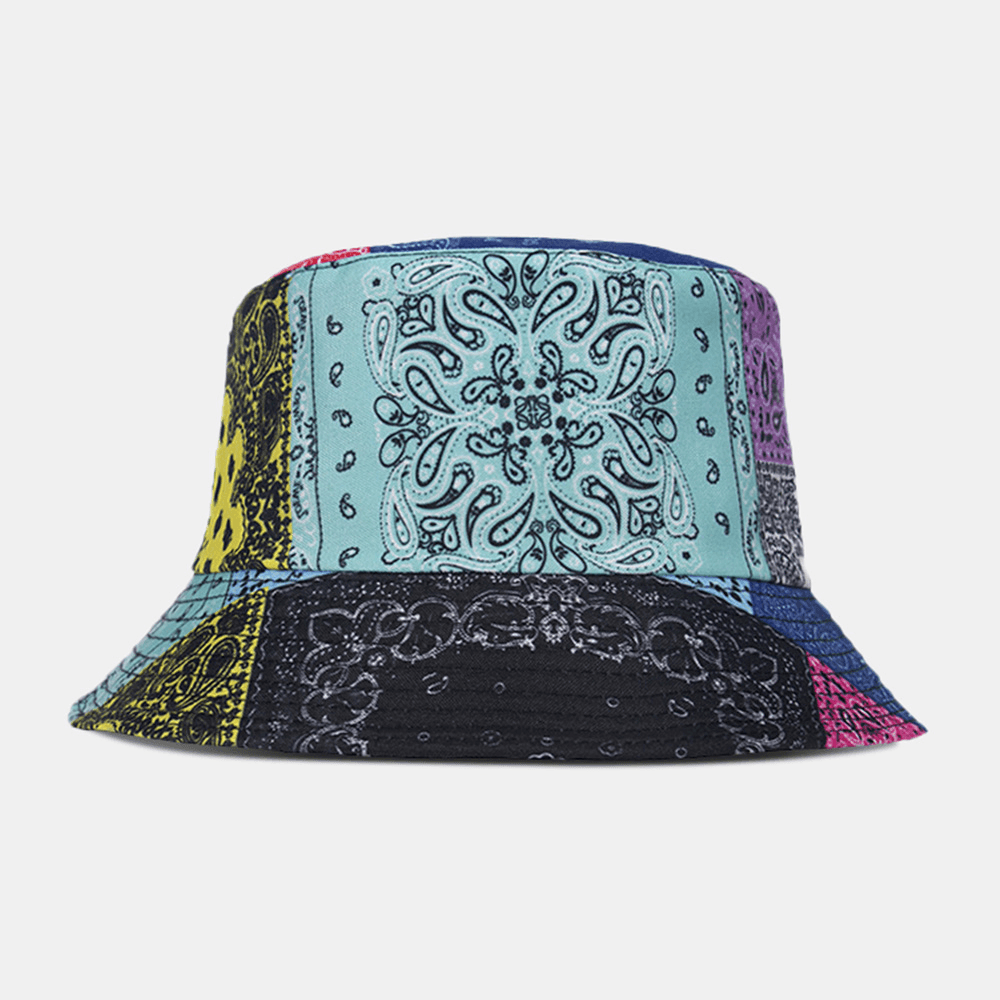Unisex Overlay Cashew Print Bucket Hat Mixed Color Stitching Casual Sunshade Hat - MRSLM