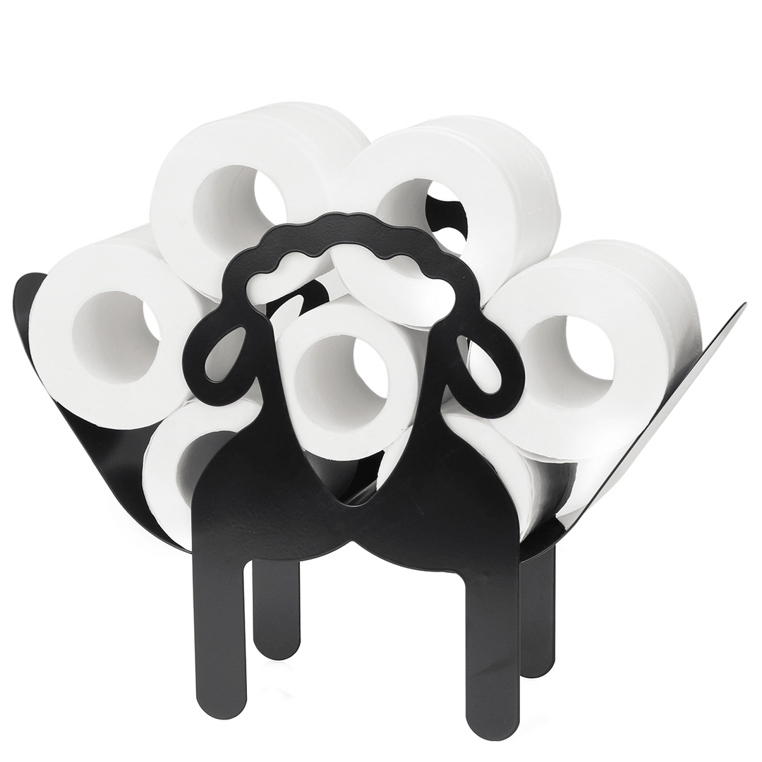 Black Toilet Paper Holder Metal Sheep Shape Tissue Storage Rack - MRSLM