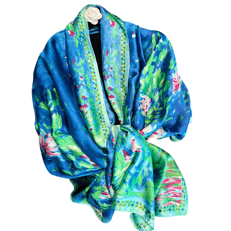 Fashion Women'S Printed Blue Ocean Silk Scarf - MRSLM