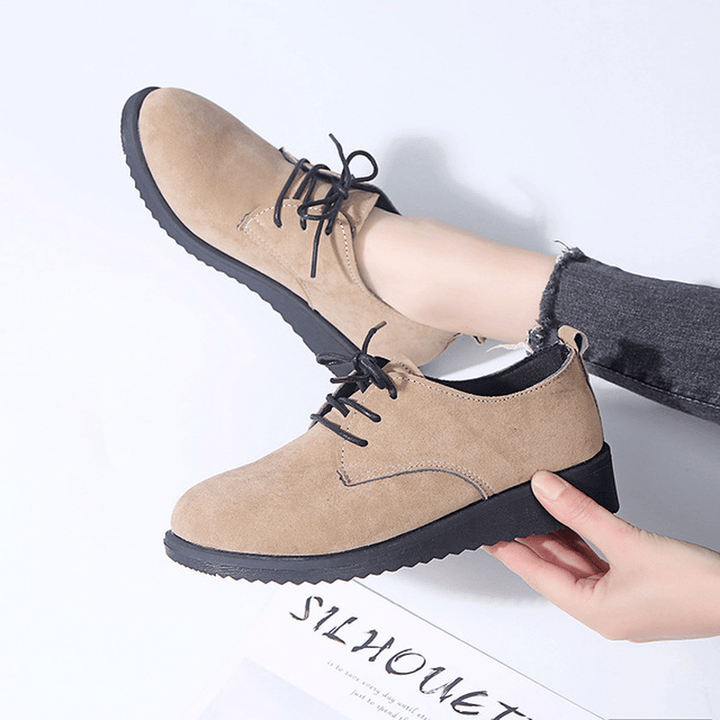 Women Casual Pure Color Lace up Flats - MRSLM