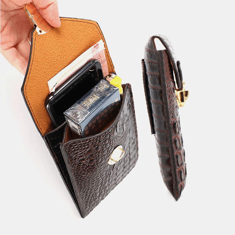 Men PU Leather Crocodile Pattern Multifunctional Casual Double Layer 6.5Inch Phone Bag Waist Bag with Hook - MRSLM