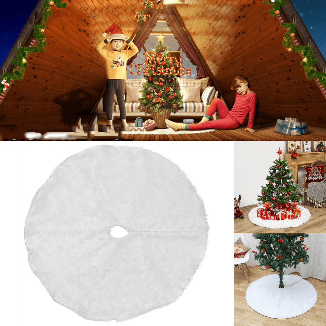 2020 White Plush Christmas Tree Skirt Christmas Decoration for Home Soft Hair White round Carpet Christmas Decor - MRSLM