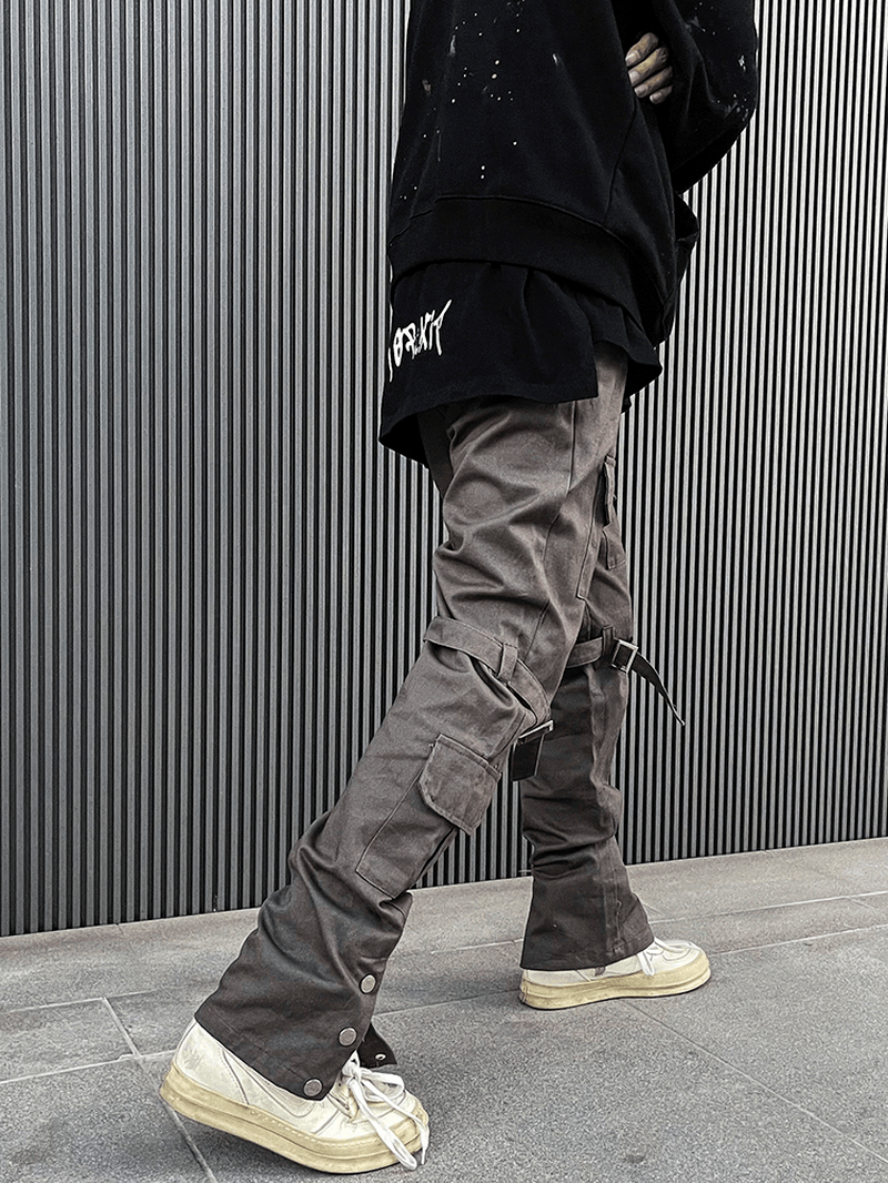 Straight-Breasted Cargo Pants with Multi-Pocket Straps - MRSLM