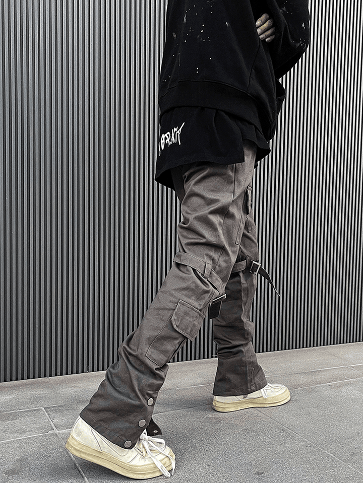 Straight-Breasted Cargo Pants with Multi-Pocket Straps - MRSLM