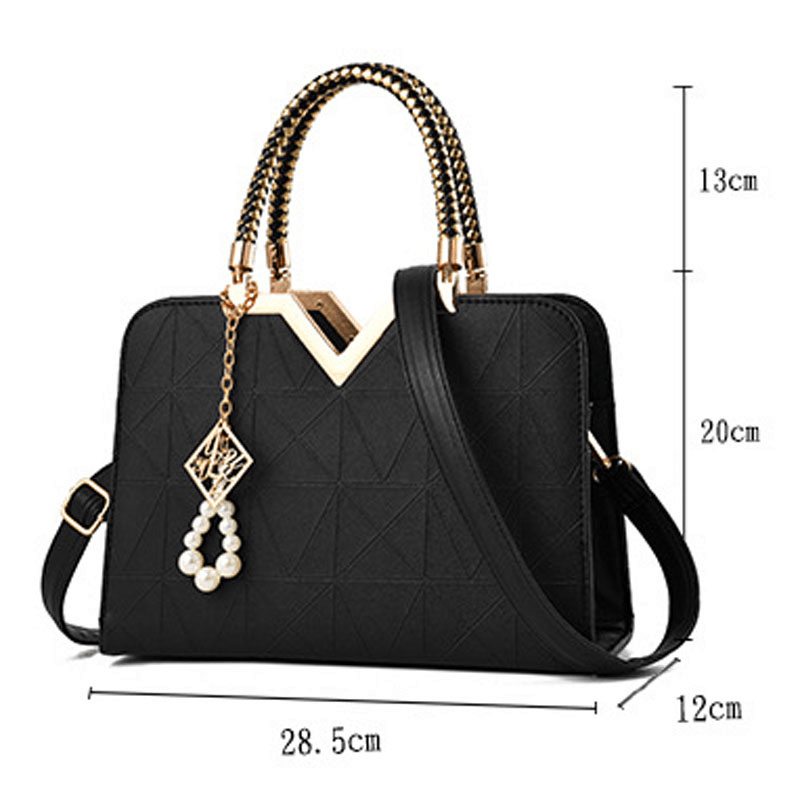 Elegant Women Golden Top Handle Satchel Handbag Tote Purse Shoulder Bag with Bead Pendant - MRSLM