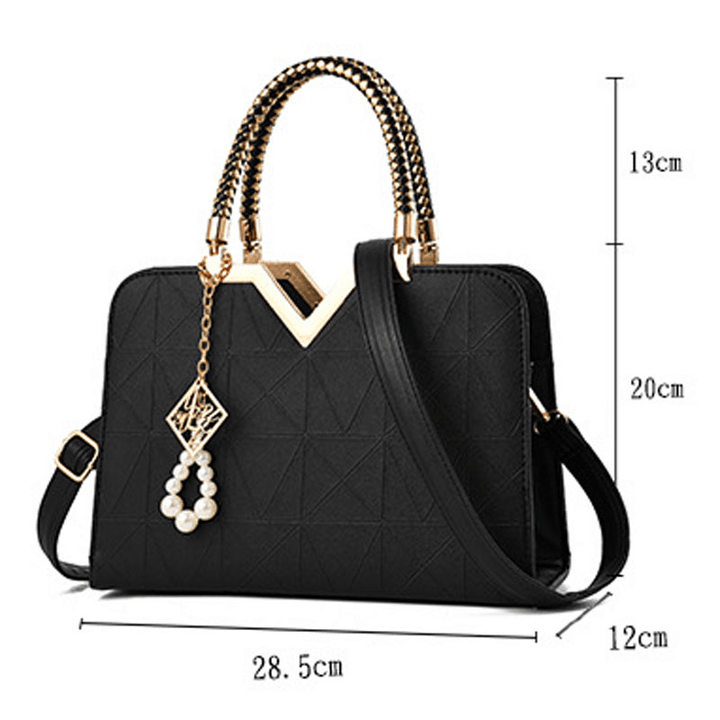 Elegant Women Golden Top Handle Satchel Handbag Tote Purse Shoulder Bag with Bead Pendant - MRSLM