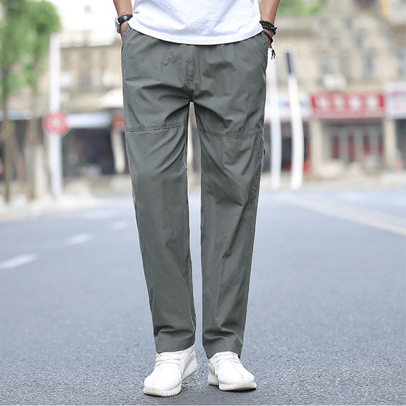 Men'S Casual Pants New Men'S Cotton Straight Casual Long Pants Middle-Aged Large Size Loose Men'S Trousers - MRSLM