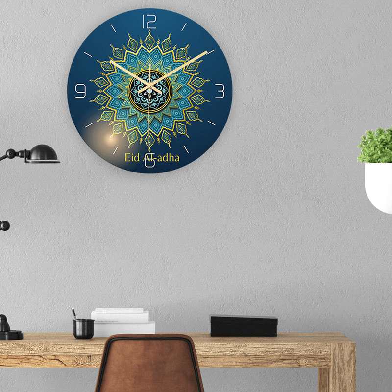 Eid Al Fitr Mute Sweep round Hang Wall Clock Decor Home Room Decorate - MRSLM