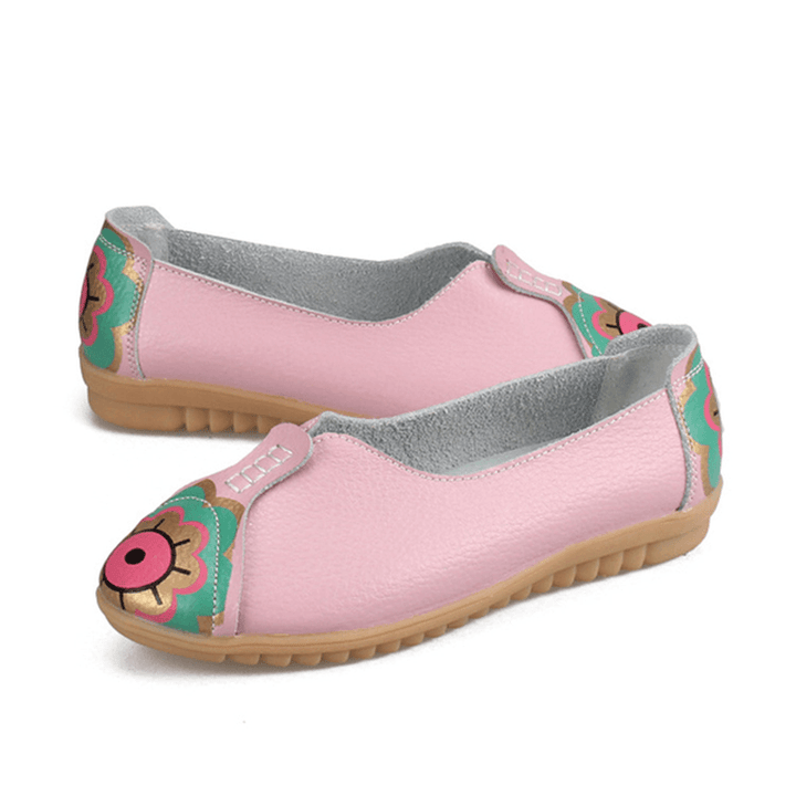 Sun Eye Flower Pattern Soft Leather Slip-Ons Lazy Driving Flat Loafers - MRSLM