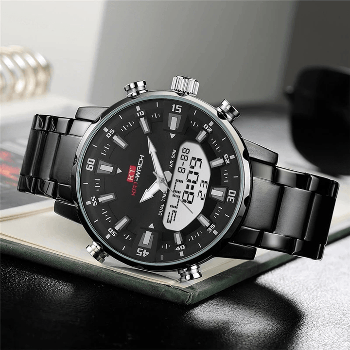 KAT-WACH Business Men Watch 5ATM Waterproof Stainless Steel Alarm Decorated Pointer Calendar Quartz Watch - MRSLM