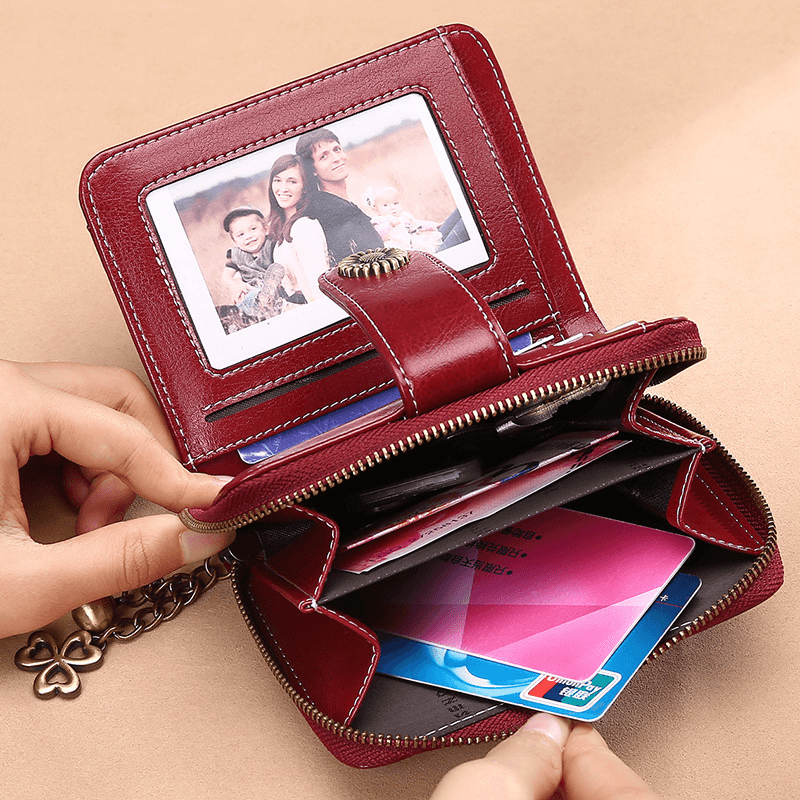 Women Genuine Leather Short Section Multi-Function Coin Purse Card Holder Wallet - MRSLM