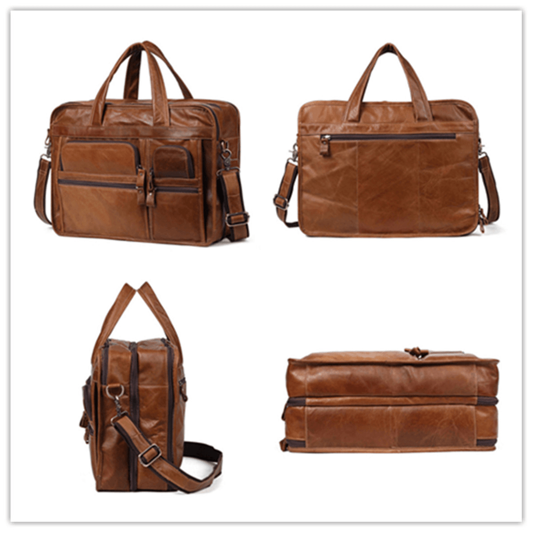 Men Ekphero Vintage Genuine Leather Large Capacity Business Handbag Crossbody Bag - MRSLM