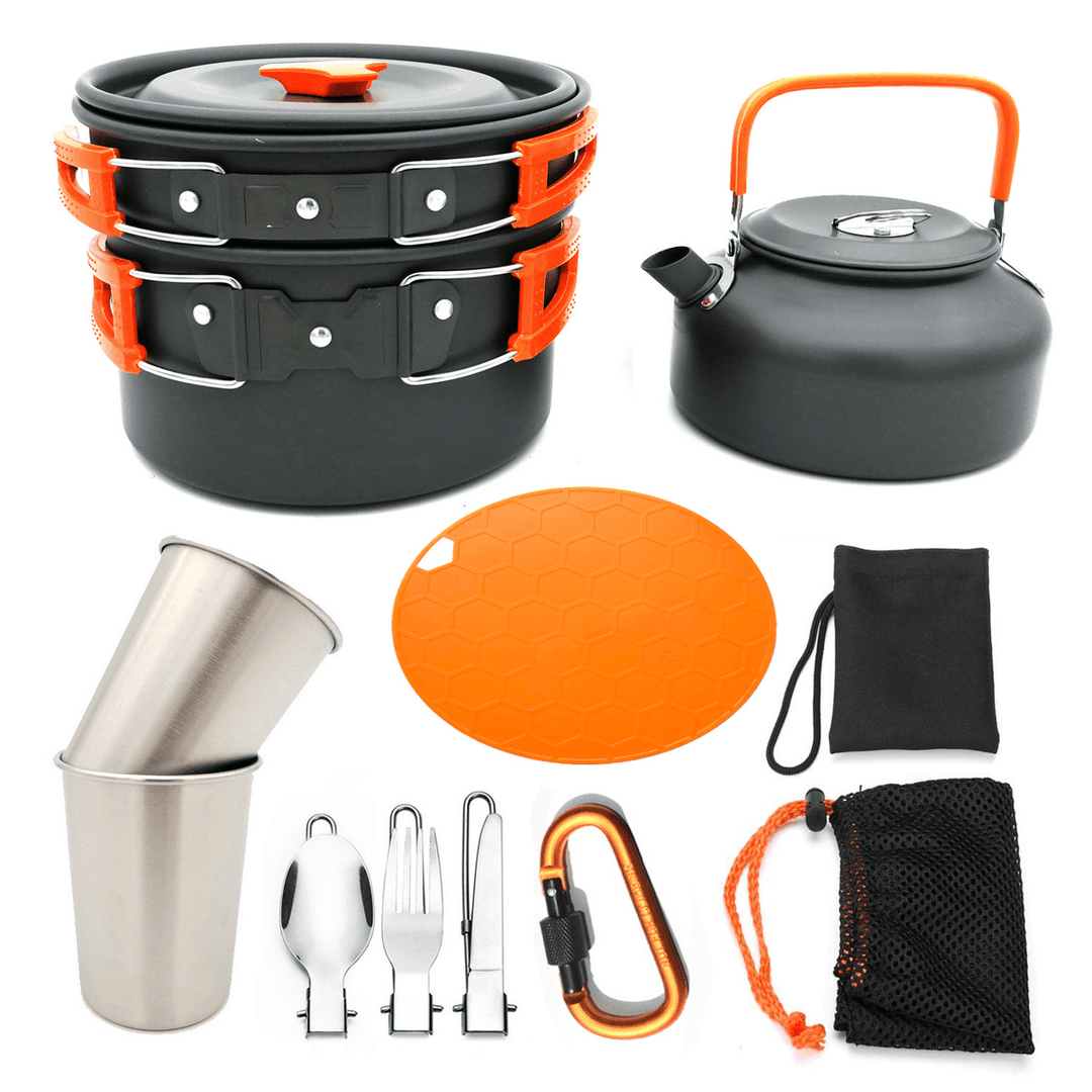 12 Pcs Camping Cookware Set Bowl Pan Pot Water Cup Spoon Portable Tableware Outdoor Picnic - MRSLM