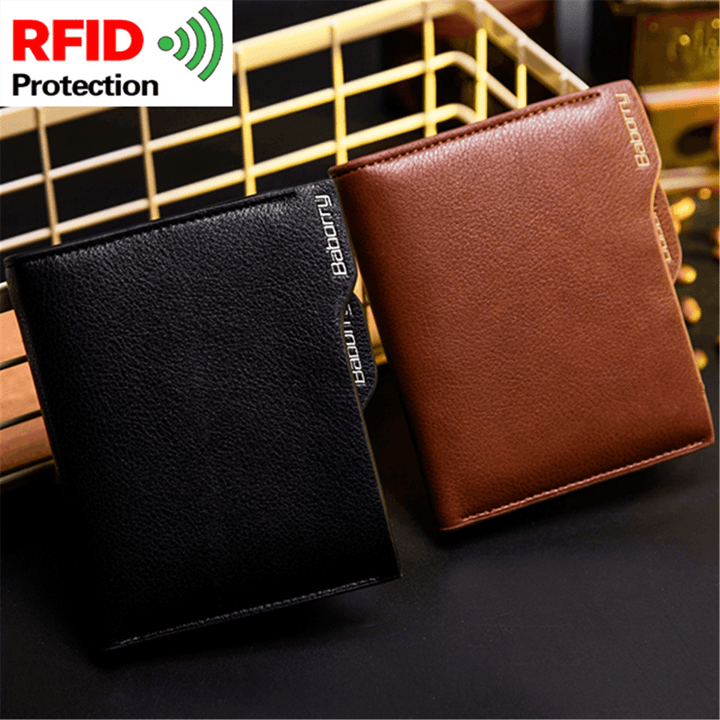 Men Anti-Theft RFID Blocking Secure Wallet 6 Card Slots Protective Short Wallet - MRSLM