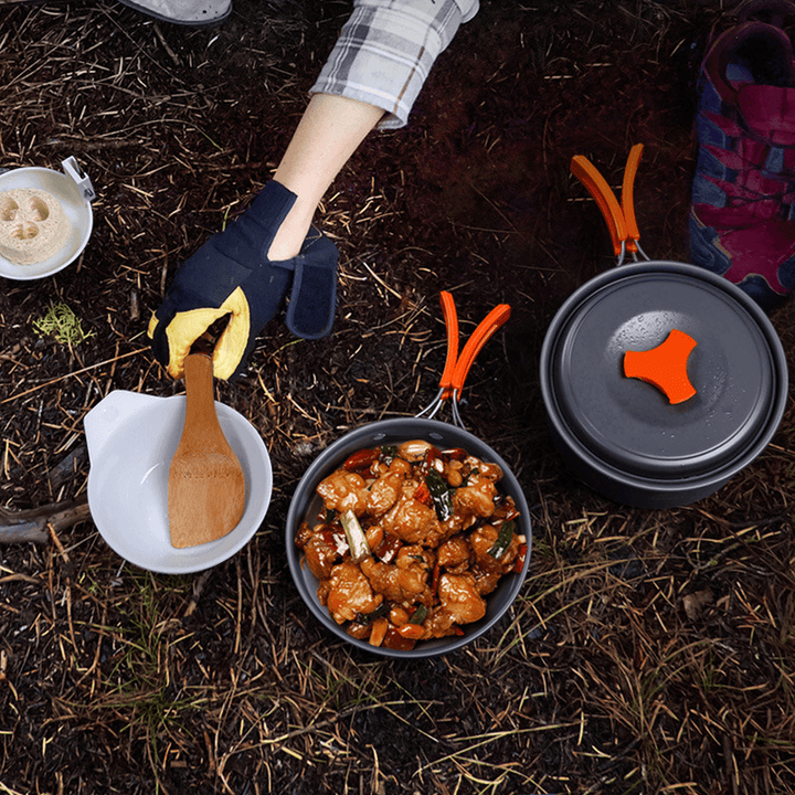 9PCS Aluminum Alloy Camping Pot Cookware Pans Kettle Set Portable Outdoor Camping Cookware - MRSLM