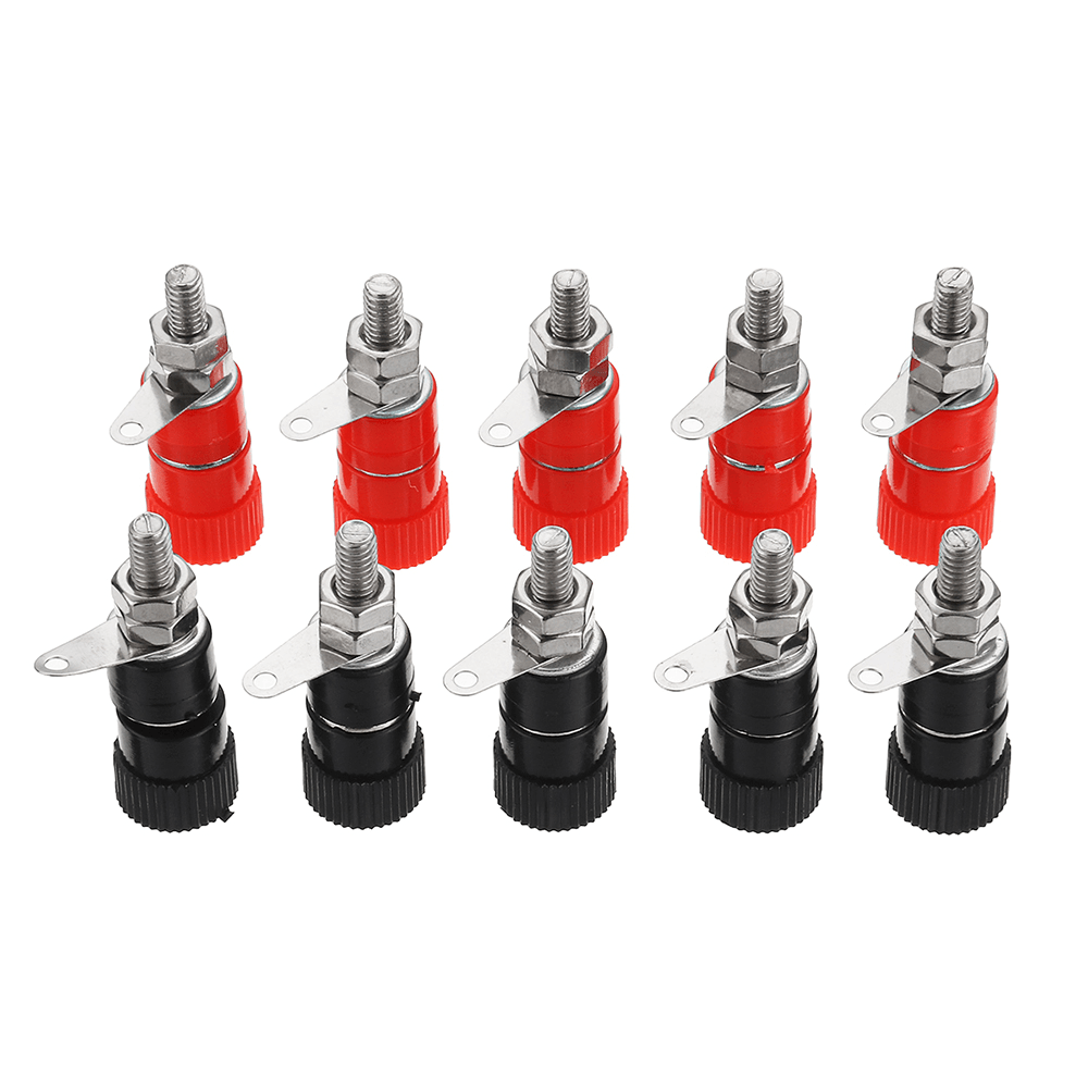 Excellway 10Pcs 4Mm Banana Socket Nickel-Plated Link Post Nut Banana Plug Jack Connector Red Black - MRSLM