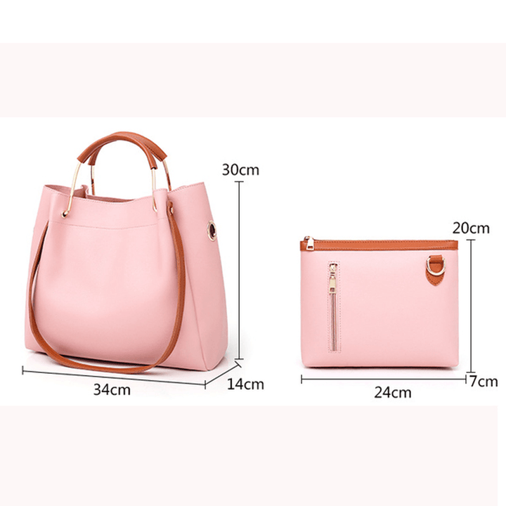 Women Leisure Faux Leather 2 Pcs Bucket Bag Crossbody Bag - MRSLM