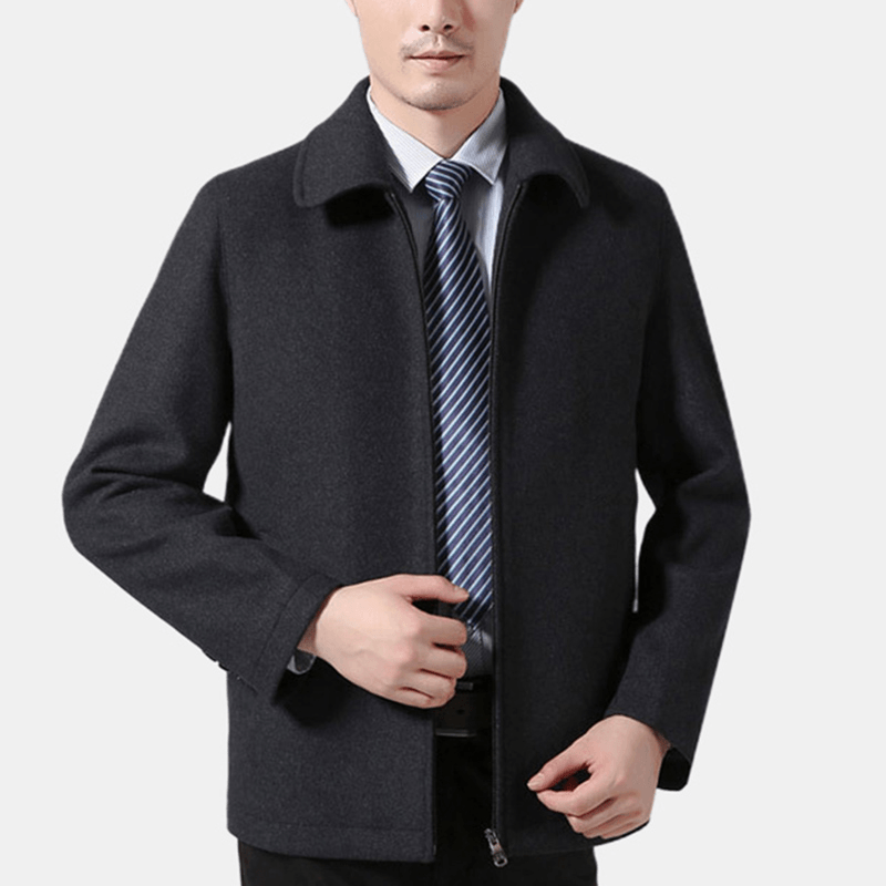 Mens Business Wool Solid Color Turn down Collar Jacket - MRSLM