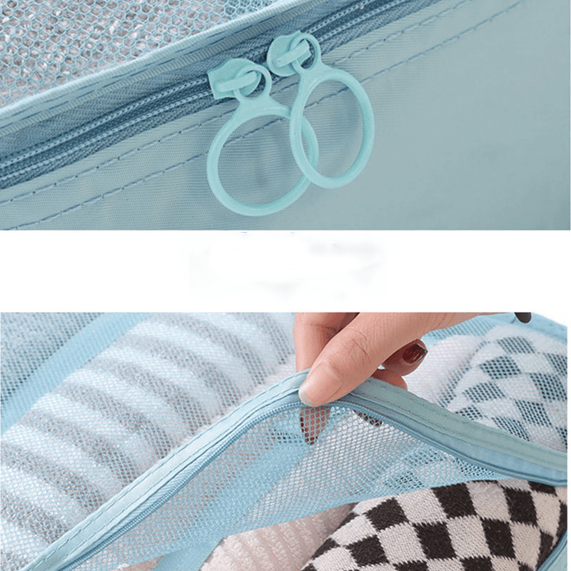 8 Pieces Set Folding Clothes Organizer Mesh Drawstring Underwear Pocket Travel Clothing Shoe Wash Storage Travel Bag - MRSLM