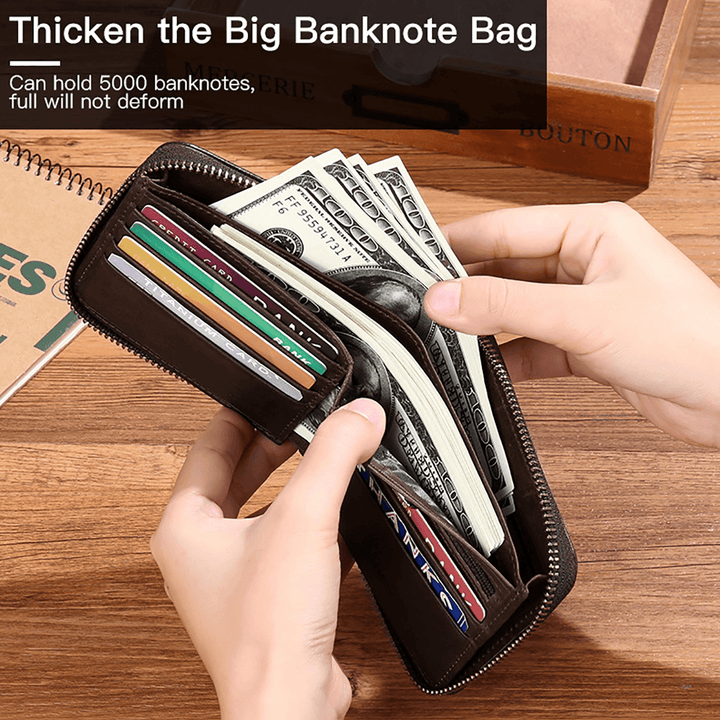 Men Genuine Leather Business Retro Cowhide Multifunction Card Holder Wallet - MRSLM