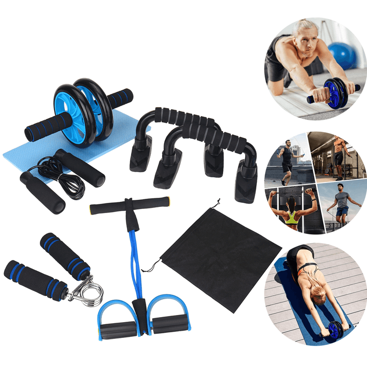 KALOAD 8PCS Abdominal Training Set Non-Slip AB Wheel Roller Resistance Band Jump Rope Fitness Gym Exercise Tools - MRSLM