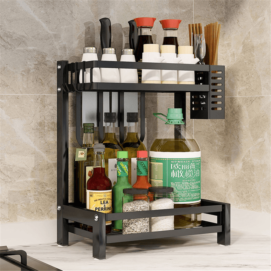 Nonslip 2/3 Tier Spice Rack Stainless Steel Storage Shelf Organizer Holder Kitchen Rack - MRSLM