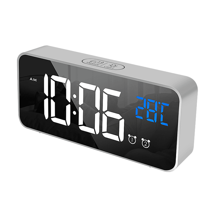 LED Music Alarm Clock Digital Snooze Function Temperature Display Table Home Mirror Decoration Clock - MRSLM