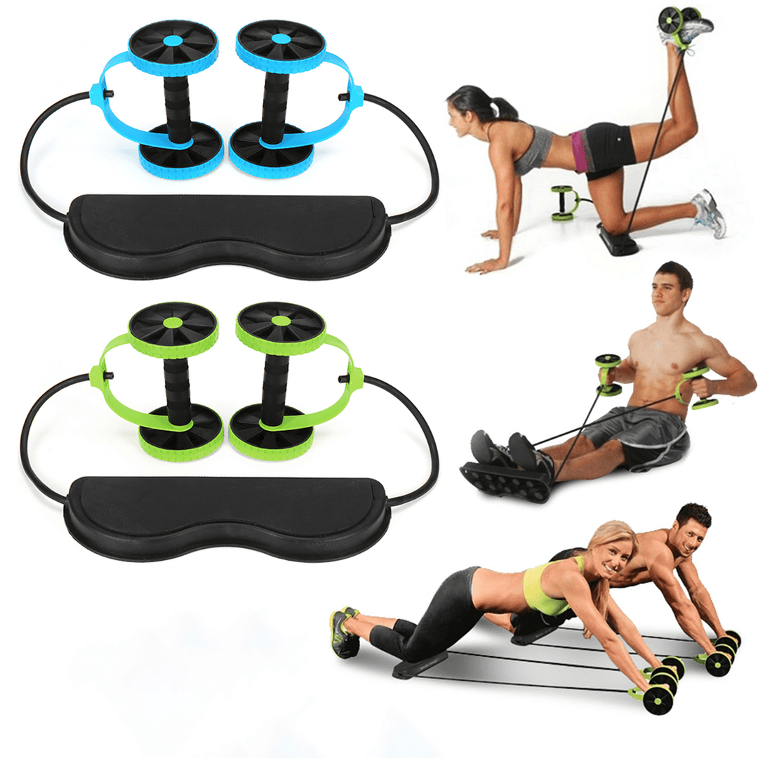 2 in 1 Abdominal Wheel Roller Resistance Bands Fitness Muscle Training Double Wheel Strength Exercise Tools - MRSLM