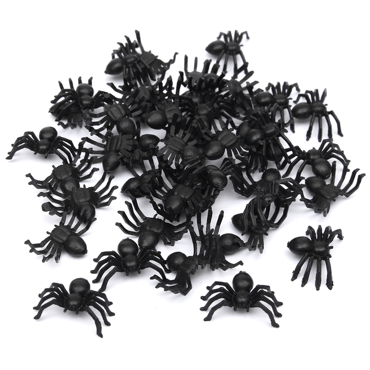 50Pcs Halloween Plastic Spiders Spider Funny Joking Toy Decoration - MRSLM