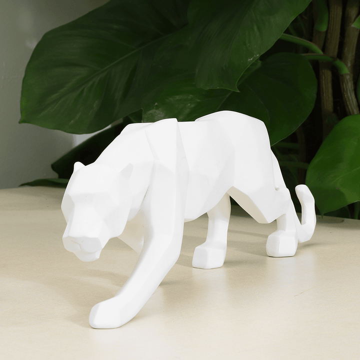 Geometric Leopard Art Sculpture Statue Figure Ornament Resin Panther Home Office Decorations - MRSLM