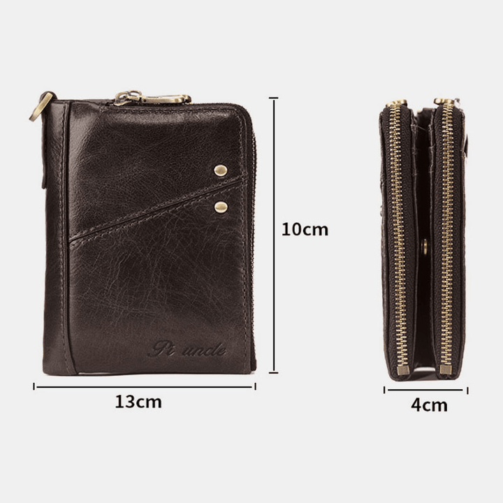 Men Genuine Leather RFID Blocking 12 Cards Slots Wallet Zipper Coin Bag Card Holder - MRSLM