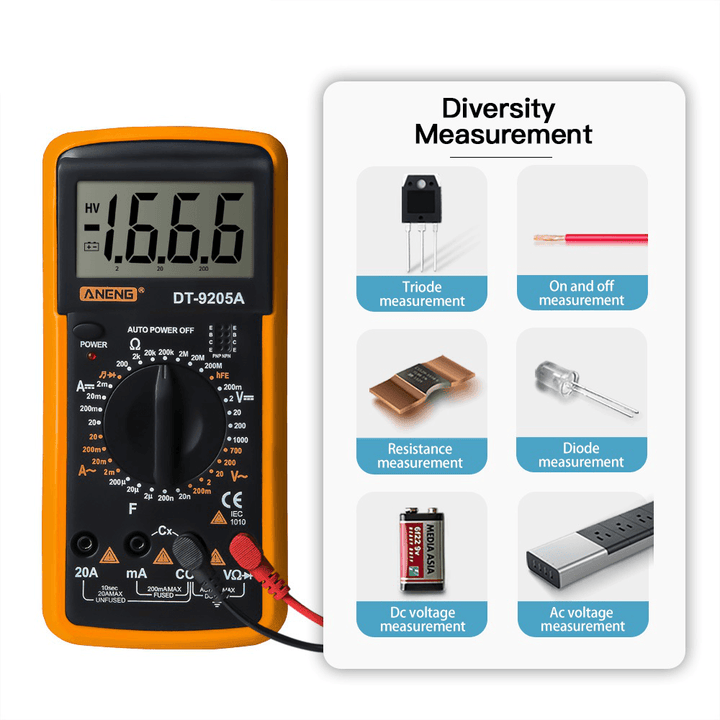 ANENG DT9205A Digital Multimeter Profesional Transistor Tester Backlight Esr Meter - MRSLM