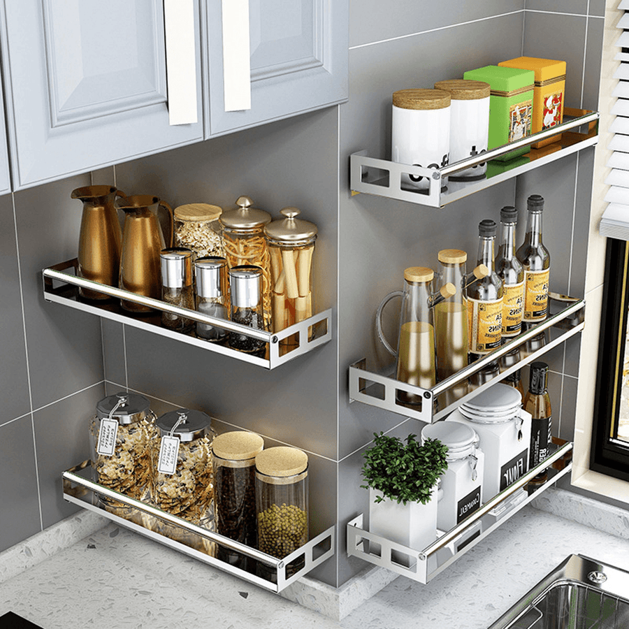 Singe Layer Stainless Steel Rack Organizer Storage Wall Mounted Basket for Kitchen Bathroom Shower Shelf - MRSLM