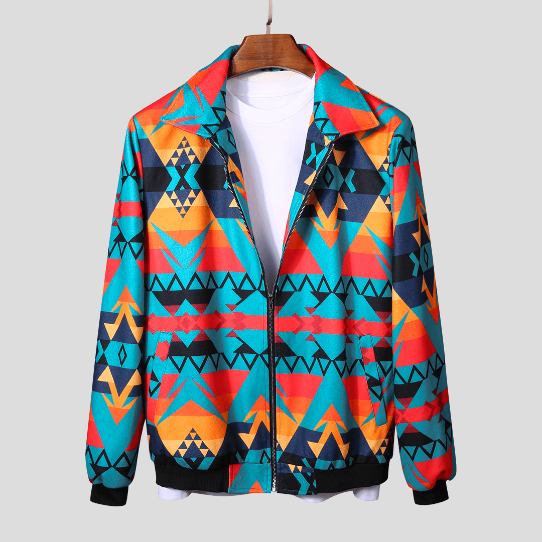 Mens Autumn Colorful Printing Zipper Long Sleeve Jacket - MRSLM