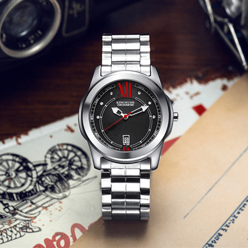 KINGNUOS K-198 Hardles Glass Quartz Watches Stainless Steel Strap Business Style Men Watch - MRSLM