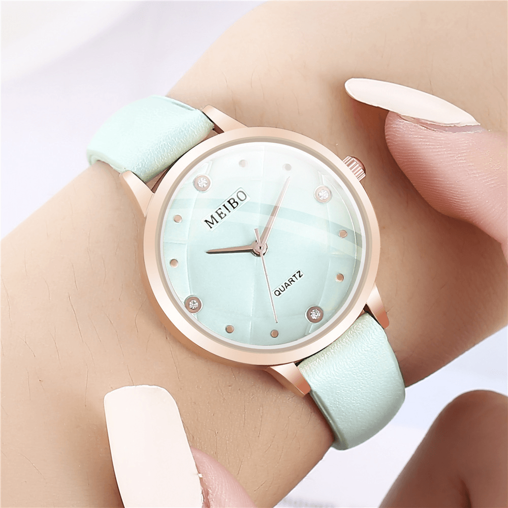 MEIBO Casual Style Ladies Wrist Watch Leather Band Crystal Quartz Watches - MRSLM