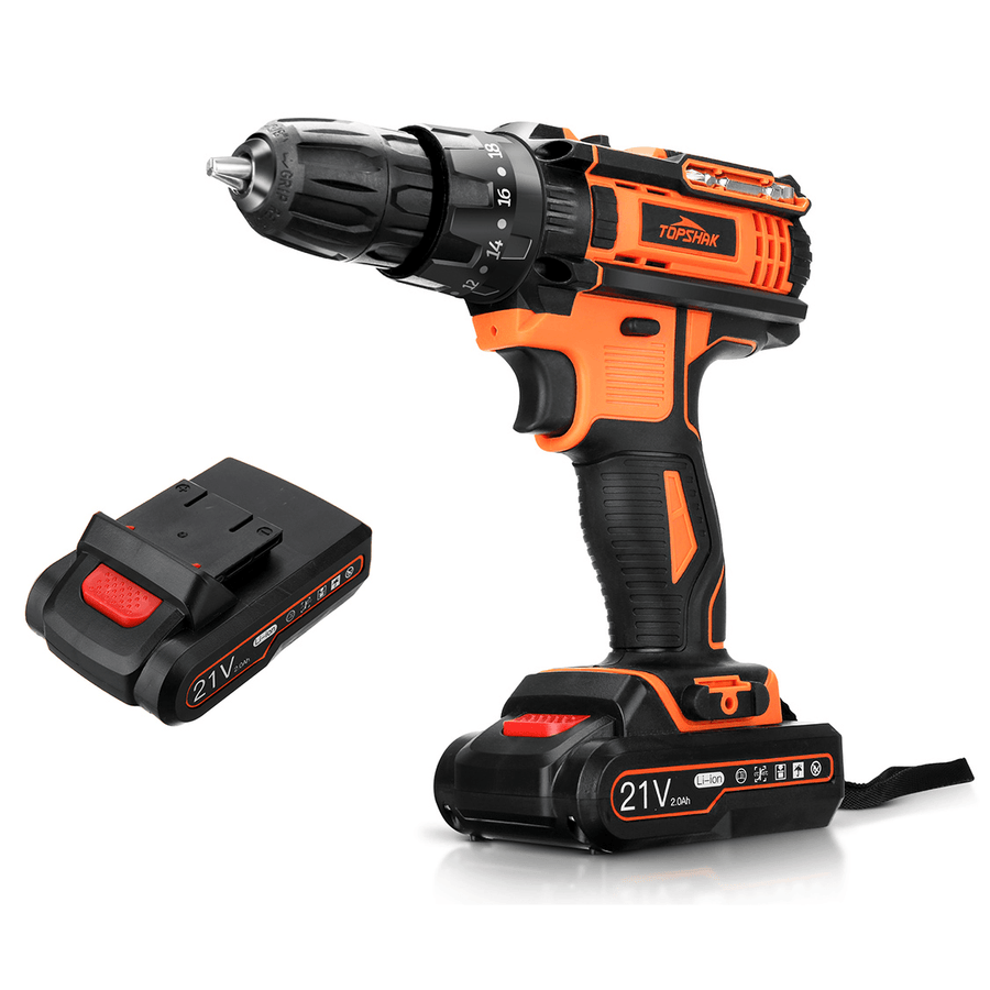 TOPSHAK TS-ED2 21V 2000Mah Cordless Impact Drill Rechargeable 2 Speeds LED Electric Drill W/ 1/2Pcs Battery - MRSLM