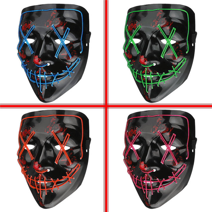 Halloween 4-Modes LED Light El Wire Mask up Funny Mask the Purge Election Year Great Cosplay Mask - MRSLM