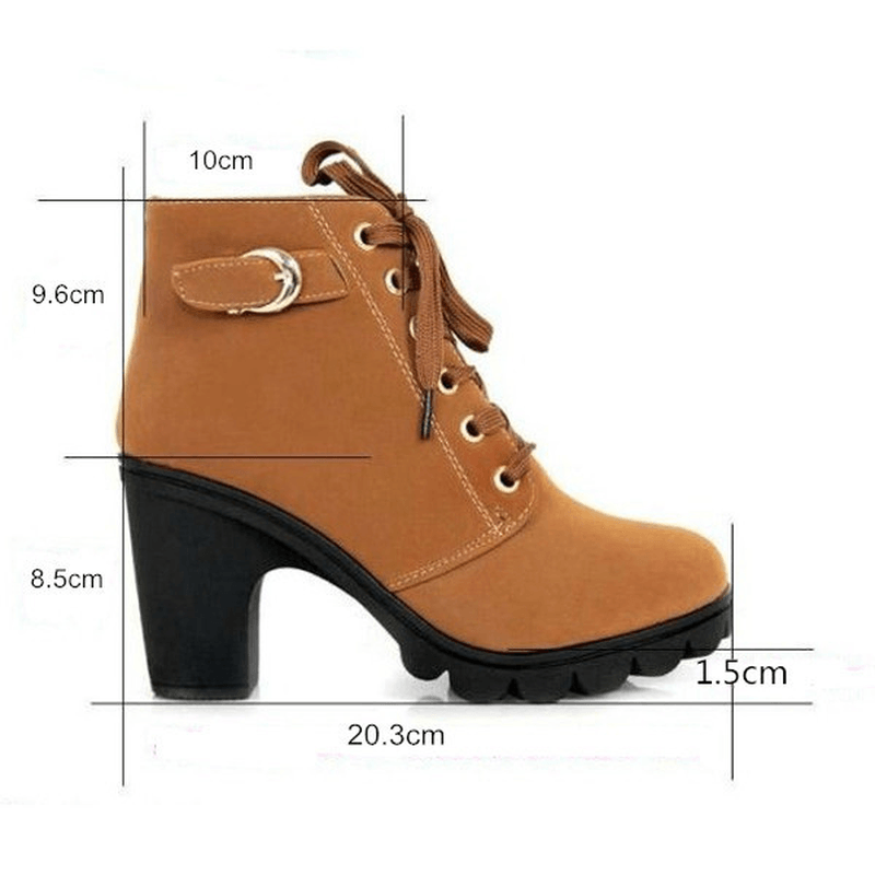 Women Girl High Top Heel Ankle Boots Winter Pumps Lace up Buckle Suede Shoes - MRSLM