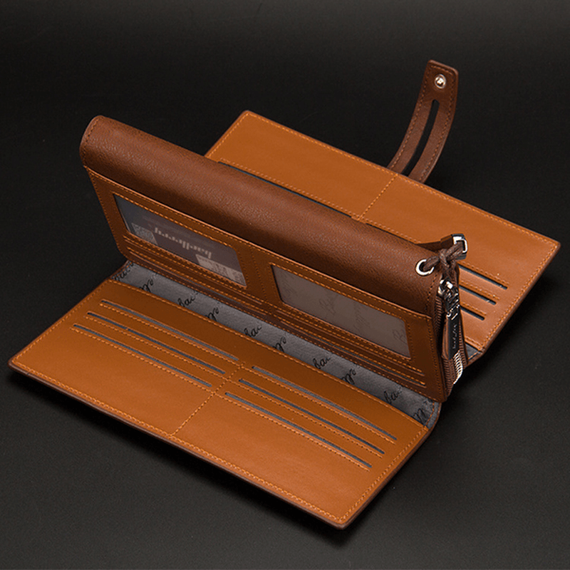 Mens Business Clutches Bag Vintage Long Purse 16 Card Slots Card Holder Wrist Handbag - MRSLM